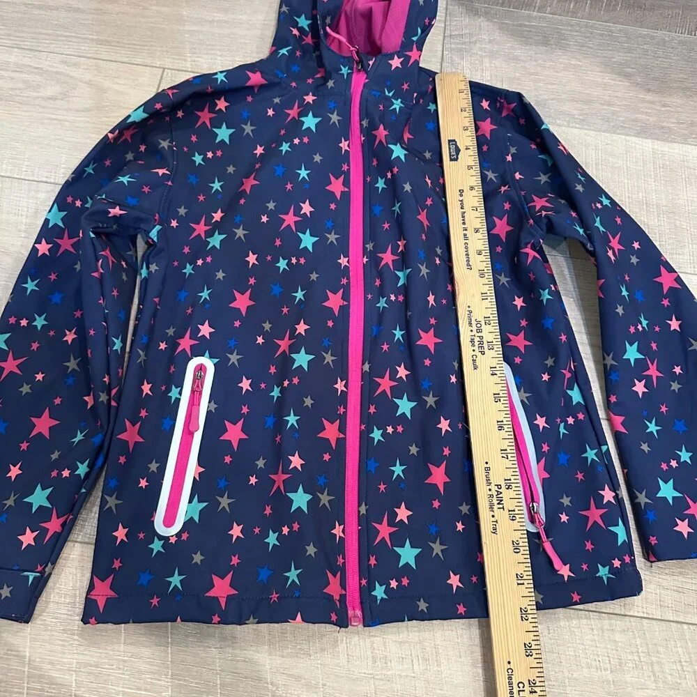 JINGLE BONGALA GIRLS HOODED RAIN JACKET 140 US SIZE 10 NAVY BLUE STARS